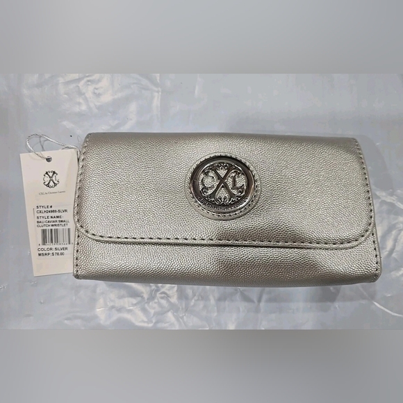 CXL Christian Lacroix Silver Bali Caviar Smooth Small Clutch Wristlet Nwt! - Picture 1 of 4